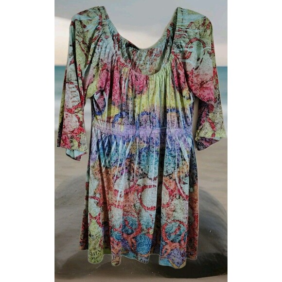 Mally & Millie USA Dress Size M 3/4 Sleeves Multi Color Elastic Waist - Picture 1 of 11